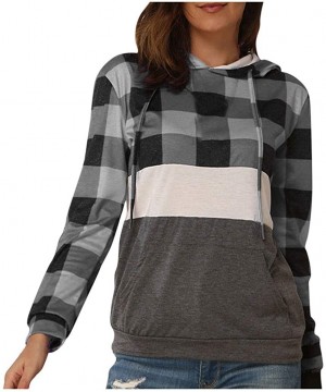 Garters & Garter Belts Womens Plaid Patchwork Hooded Sweatshirt Casual Long Sleeve Hoodies Tops Sport Coat - Gray - CB1967SNUKH