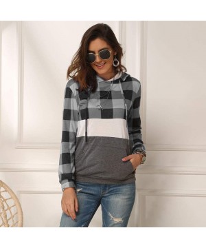 Garters & Garter Belts Womens Plaid Patchwork Hooded Sweatshirt Casual Long Sleeve Hoodies Tops Sport Coat - Gray - CB1967SNUKH