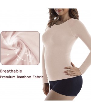 Thermal Underwear Womens Bamboo Slimming Undershirts for Tummy Waist and Bust Long Sleeves Thermal Underwear Round Neck - Nud...