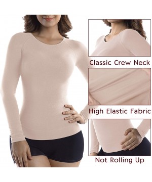 Thermal Underwear Womens Bamboo Slimming Undershirts for Tummy Waist and Bust Long Sleeves Thermal Underwear Round Neck - Nud...