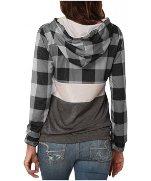 Garters & Garter Belts Womens Plaid Patchwork Hooded Sweatshirt Casual Long Sleeve Hoodies Tops Sport Coat - Gray - CB1967SNUKH