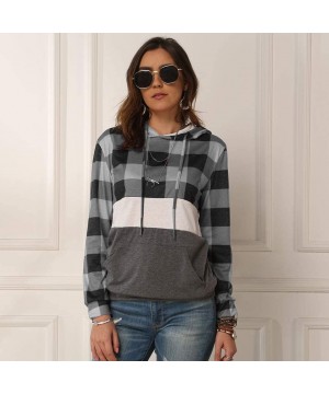 Garters & Garter Belts Womens Plaid Patchwork Hooded Sweatshirt Casual Long Sleeve Hoodies Tops Sport Coat - Gray - CB1967SNUKH