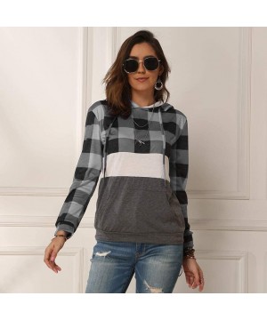 Garters & Garter Belts Womens Plaid Patchwork Hooded Sweatshirt Casual Long Sleeve Hoodies Tops Sport Coat - Gray - CB1967SNUKH