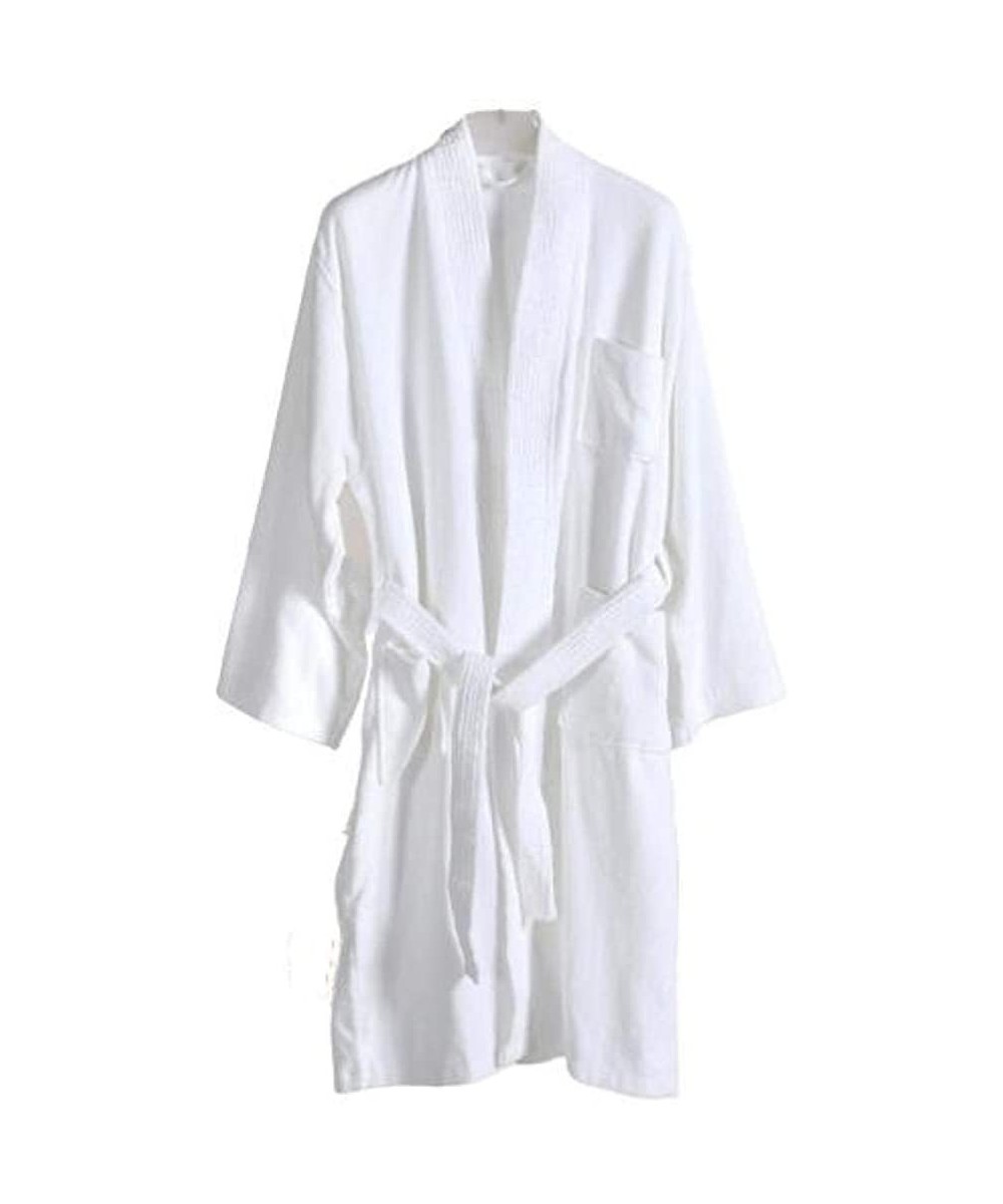 Robes Robes Men's Light Bathrobes Cotton Nightgown Soft Clothes Cotton Pure White Cut Velvet Bathrobe - White One Size - C019...