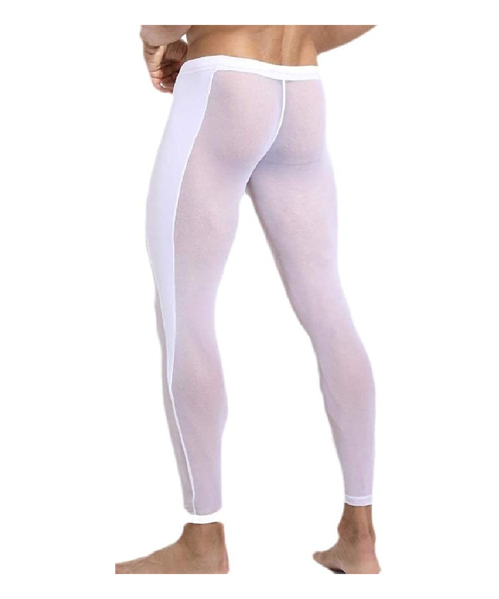 Thermal Underwear Mens Compression See-Through Casual Quick Dry Baselayer-Pants Legging - White - CB19DDAO0UN