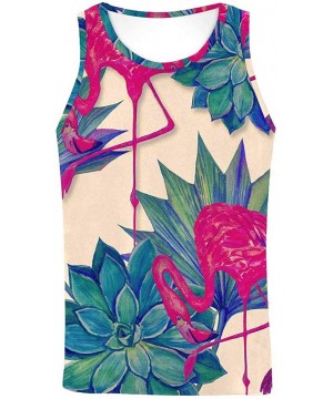 Undershirts Men's Muscle Gym Workout Training Sleeveless Tank Top Flamingos with Water Lilies - Multi4 - CQ19DW89G2O