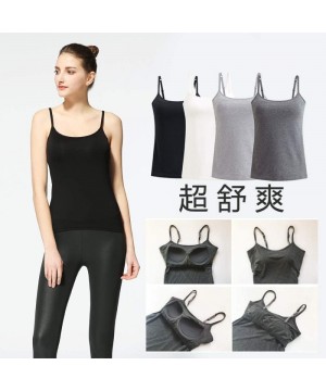 Camisoles & Tanks Modal Cotton Belt Chest pad Cup Integrated Vest Female Large Size Yoga Bottoming Camisole - Dark Gray - C41...