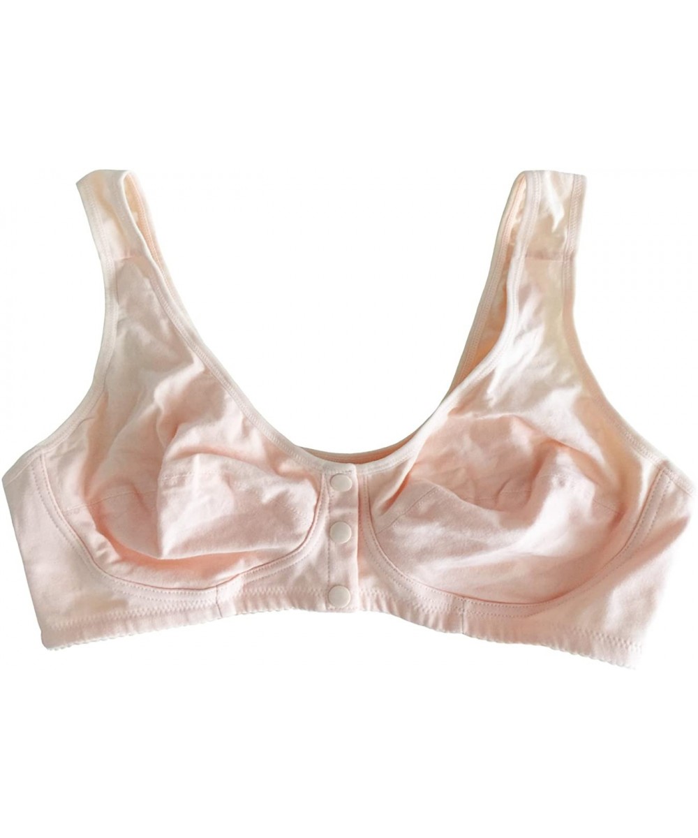 Bras Front Closure Wire Free Thin Comfortable Vest Bra - Nude Pink (3 Buttons） - CG18EXT03HX