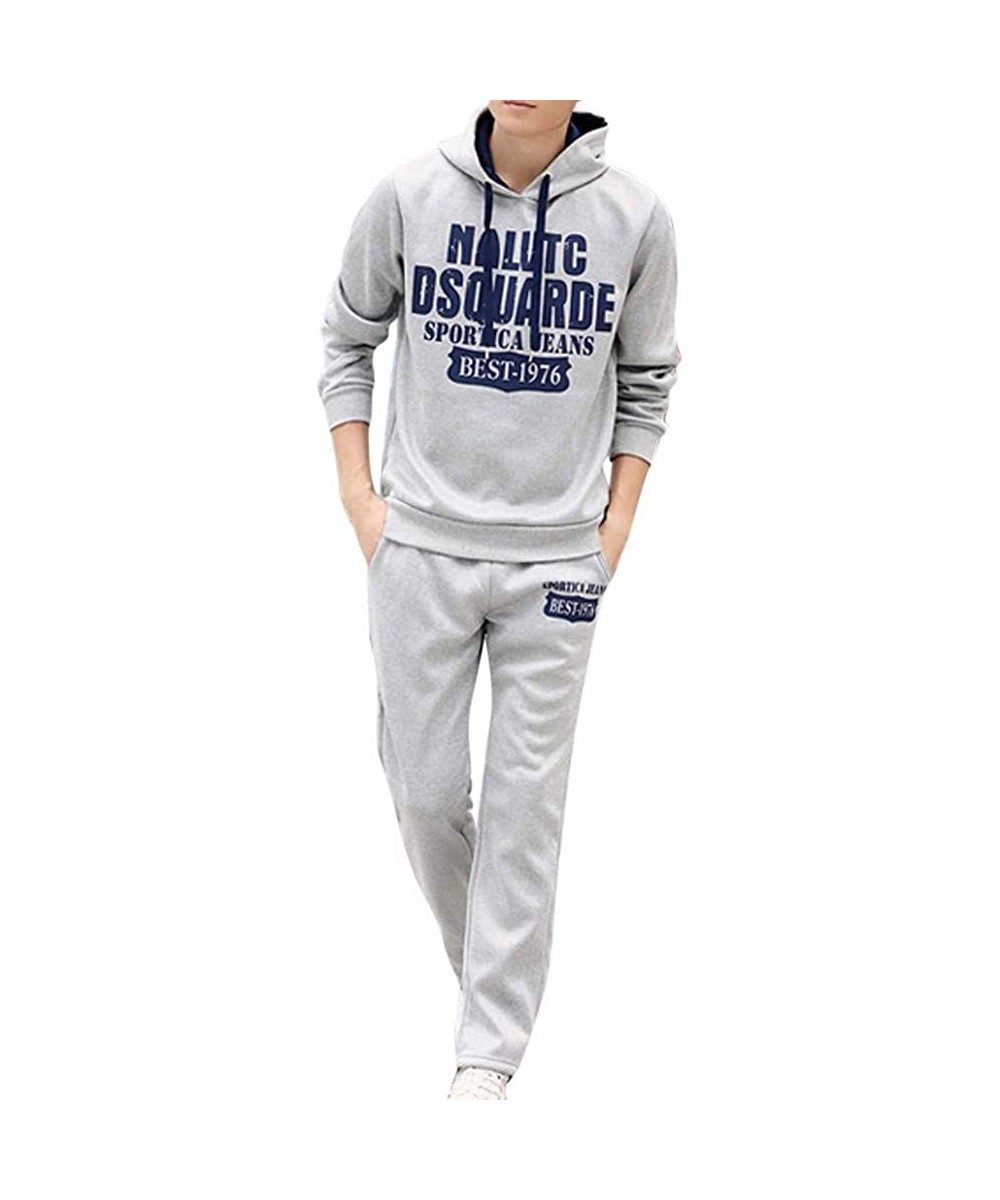 Sleep Sets Long Sleeved Alphabetic Printing Hoodie Men Leisure Sports Suit Tops Pants Set - Gray - C518YNHO6LL