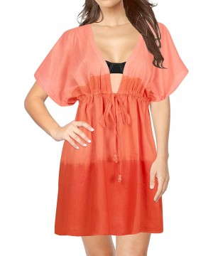 Nightgowns & Sleepshirts Women's Mini Kaftan Swimwear Beach Cover Up for Swimsuit Hand Tie Dye - Pumpkin Orange_m982 - CA1952...