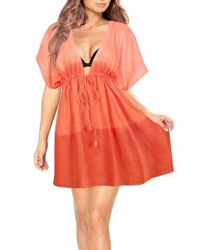 Nightgowns & Sleepshirts Women's Mini Kaftan Swimwear Beach Cover Up for Swimsuit Hand Tie Dye - Pumpkin Orange_m982 - CA1952...