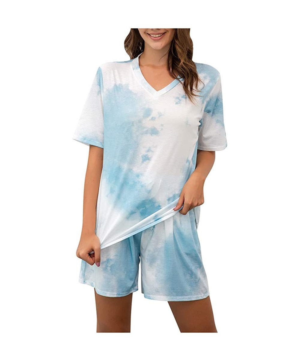 Sets Loungewear Sets for Women Clothing Lace Up Shorts Tie Dye Short Sleeve Tops Pajamas Set Sleepwear Outfit 2 Pieces Green ...