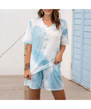 Sets Loungewear Sets for Women Clothing Lace Up Shorts Tie Dye Short Sleeve Tops Pajamas Set Sleepwear Outfit 2 Pieces Green ...