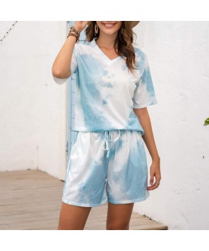 Sets Loungewear Sets for Women Clothing Lace Up Shorts Tie Dye Short Sleeve Tops Pajamas Set Sleepwear Outfit 2 Pieces Green ...