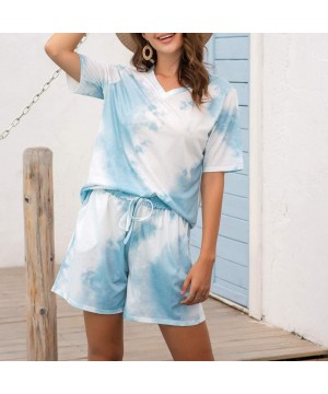 Sets Loungewear Sets for Women Clothing Lace Up Shorts Tie Dye Short Sleeve Tops Pajamas Set Sleepwear Outfit 2 Pieces Green ...