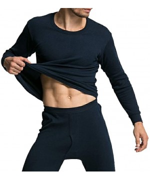 Thermal Underwear Mens Thermal Underwear Set Winter Base Layer Top and Bottom Suit Fleece Lined Long Johns - Black - C8192KS9IKD