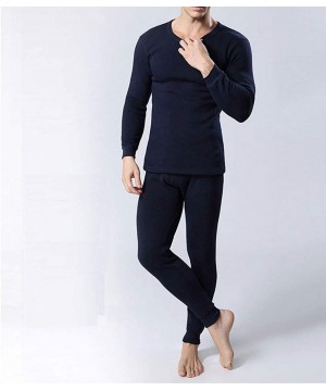 Thermal Underwear Mens Thermal Underwear Set Winter Base Layer Top and Bottom Suit Fleece Lined Long Johns - Black - C8192KS9IKD