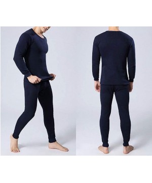 Thermal Underwear Mens Thermal Underwear Set Winter Base Layer Top and Bottom Suit Fleece Lined Long Johns - Black - C8192KS9IKD