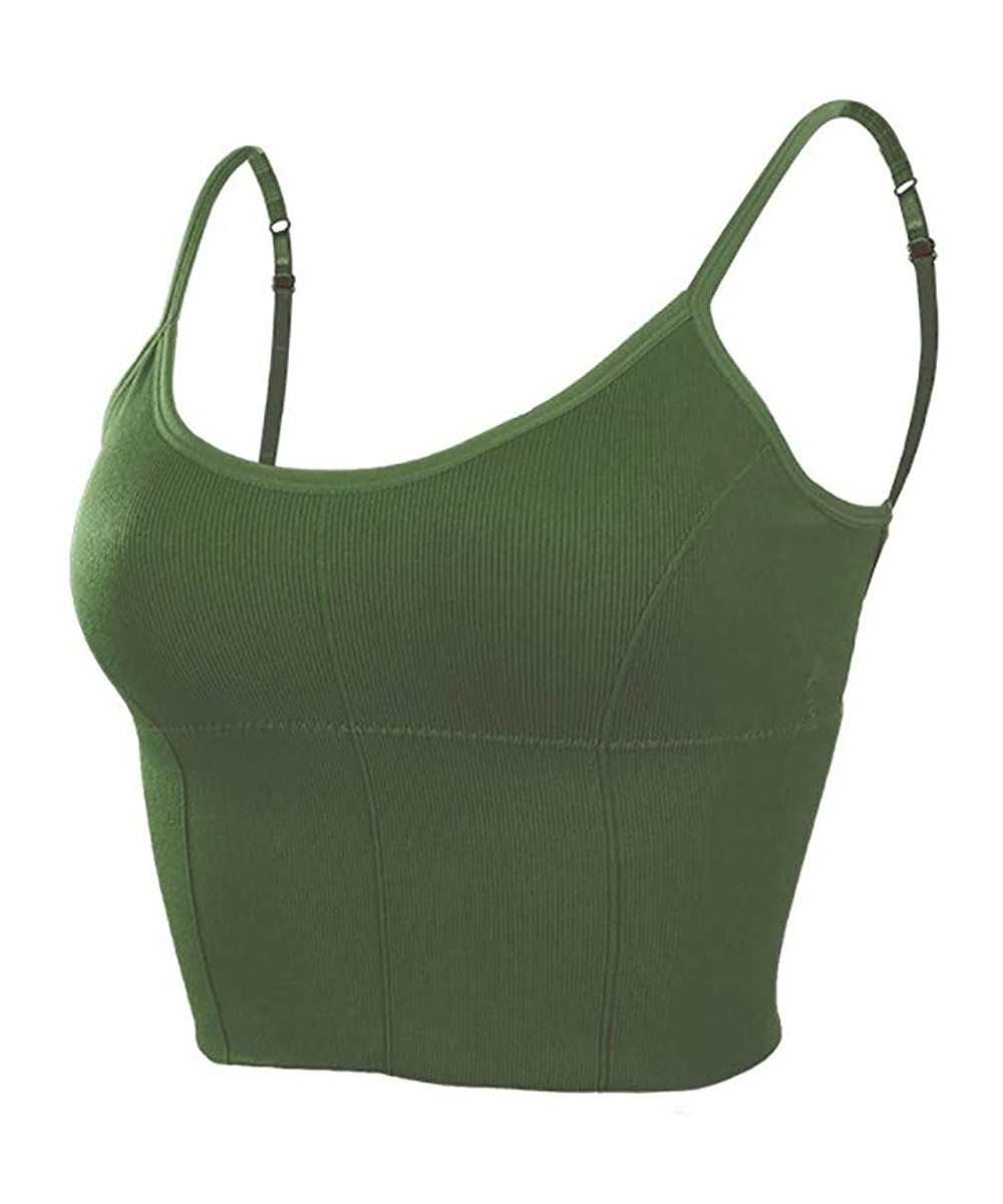 Camisoles & Tanks Ladies Summer Padded Crop Tank Cami Crop Top Neck Bra Cami Beautiful Back - Green - C019C9XK33S