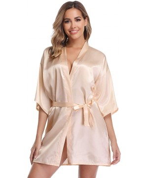 Robes Women's Kimono Robes Short Satin Pure Color Bridal Party Robe with Oblique V-Neck - Beige - CW18KR749QS