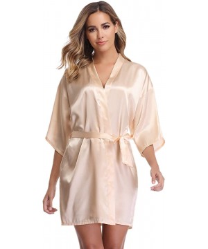 Robes Women's Kimono Robes Short Satin Pure Color Bridal Party Robe with Oblique V-Neck - Beige - CW18KR749QS