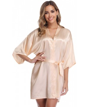 Robes Women's Kimono Robes Short Satin Pure Color Bridal Party Robe with Oblique V-Neck - Beige - CW18KR749QS