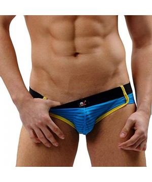 Boxer Briefs Men's Underwear- Polyester Stripes Microfiber Briefs No Fly Covered Waistband Silky Touch Underpants - Blue - CT...