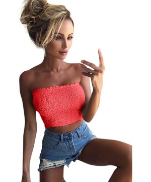 Camisoles & Tanks Women Strapless Elastic Boob Bandeau Tube Tops Bra Lingerie Breast Wrap - Watermelon Red - C918HMLH6GY