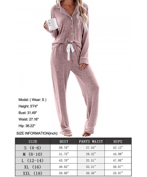 Sets Women's Two-Piece Classic Knit Pajama Sets Long Sleeve Button Down Sleepwear - Pink - CT1997KDLQG