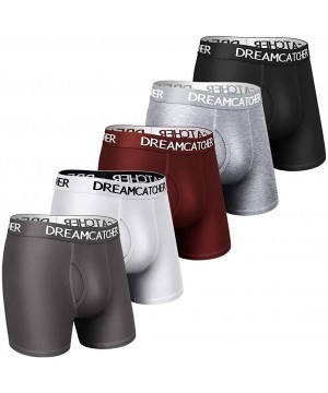 Boxer Briefs Mens Underwear Boxer Briefs Cotton Boxer Briefs Underwear Men Pack Open Fly S-2XL - Color A Black/Maroon/Grey/Da...