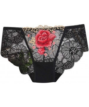 Robes Women's Sexy Lingerie Lace Open Thong Panties G-Pants Lingerie Pajamas - Black - CE194TLYN34