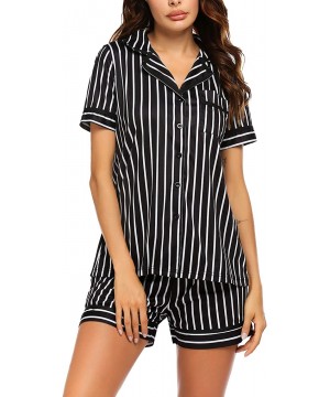 Sets Pajamas Soft Striped Women's Short Sleeve Button Sleepwear Shorts Shirt PJ Set(S-XXL) - Black Vertical Striped - CU195M2...