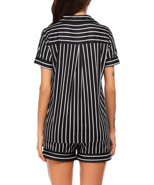 Sets Pajamas Soft Striped Women's Short Sleeve Button Sleepwear Shorts Shirt PJ Set(S-XXL) - Black Vertical Striped - CU195M2...