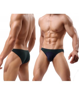 Briefs Mens Color Wide Belt Soft Briefs Fashion Sexy Small Mesh Underwear - Black & Green & Navyblue - CW18CC2YLDH