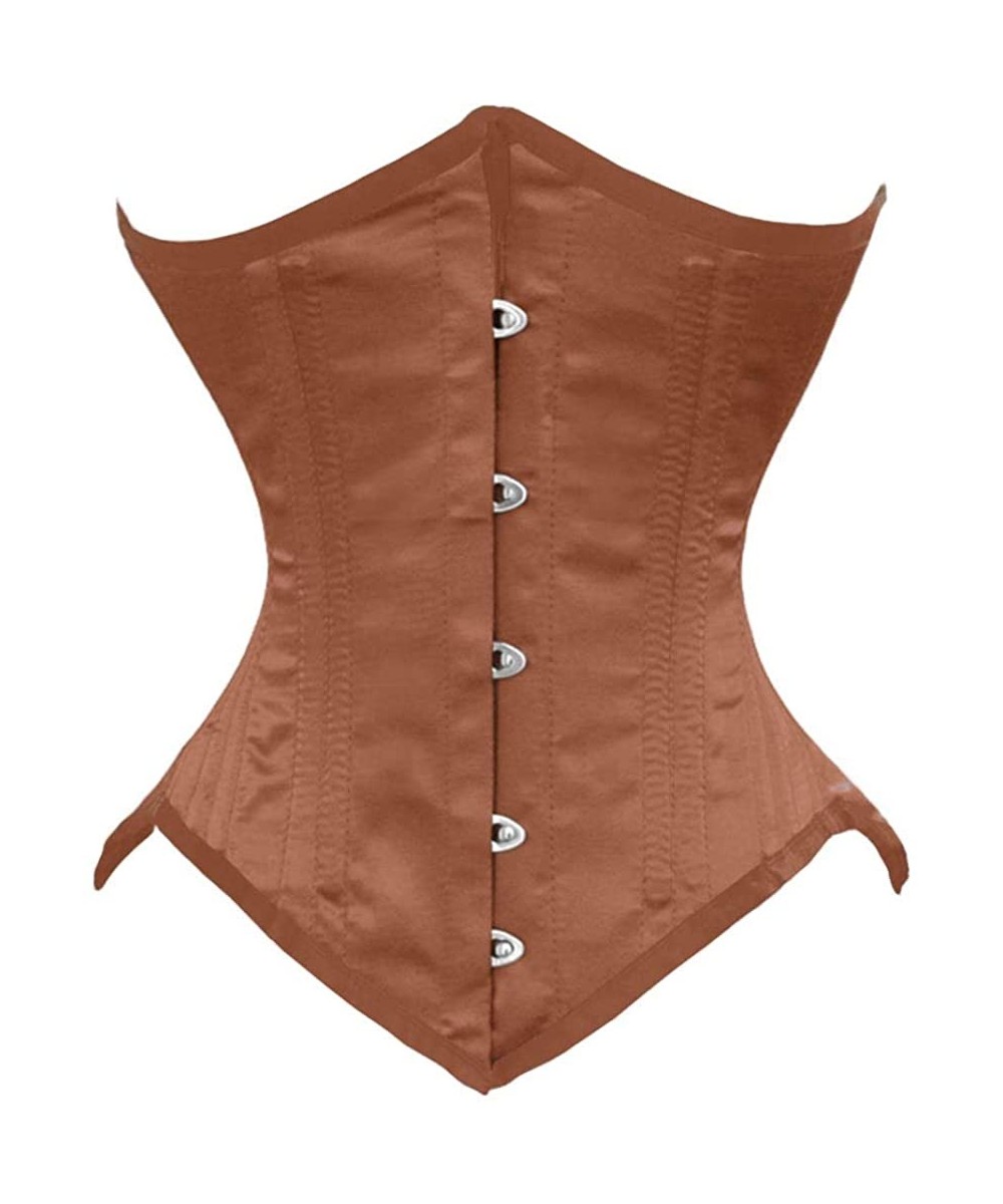 Bustiers & Corsets Heavy Duty 26 Double Steel Boned Waist Training Satin Underbust Tight Shaper Corset 8033-SA - Brown - CT17...