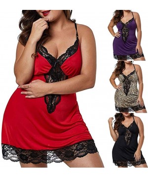 Accessories Pajamas Set Women Lace Lingerie Deep V-Neck Sleepwear Underwear Dress G-String Nightdress - Red - CC18XW9CXSS