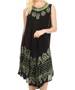 Nightgowns & Sleepshirts Women's Casual Midi Loose Fit Sleeveless Tank Dress Cover-up - 17160-blackgreen - CB18ONSEIY6