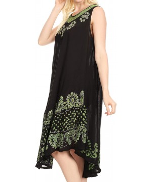 Nightgowns & Sleepshirts Women's Casual Midi Loose Fit Sleeveless Tank Dress Cover-up - 17160-blackgreen - CB18ONSEIY6