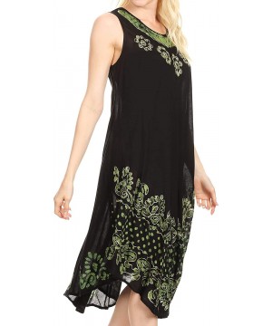 Nightgowns & Sleepshirts Women's Casual Midi Loose Fit Sleeveless Tank Dress Cover-up - 17160-blackgreen - CB18ONSEIY6