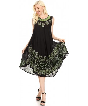 Nightgowns & Sleepshirts Women's Casual Midi Loose Fit Sleeveless Tank Dress Cover-up - 17160-blackgreen - CB18ONSEIY6