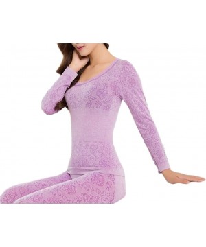 Thermal Underwear Women Thermal Underwear Set for Winter Lace Long Johns Women Shaped Sets - Purple - CK1935ZE3A9