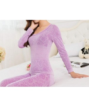 Thermal Underwear Women Thermal Underwear Set for Winter Lace Long Johns Women Shaped Sets - Purple - CK1935ZE3A9