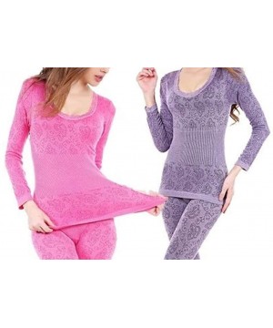 Thermal Underwear Women Thermal Underwear Set for Winter Lace Long Johns Women Shaped Sets - Purple - CK1935ZE3A9