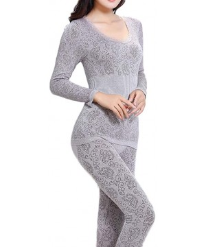 Thermal Underwear Women Thermal Underwear Set for Winter Lace Long Johns Women Shaped Sets - Purple - CK1935ZE3A9