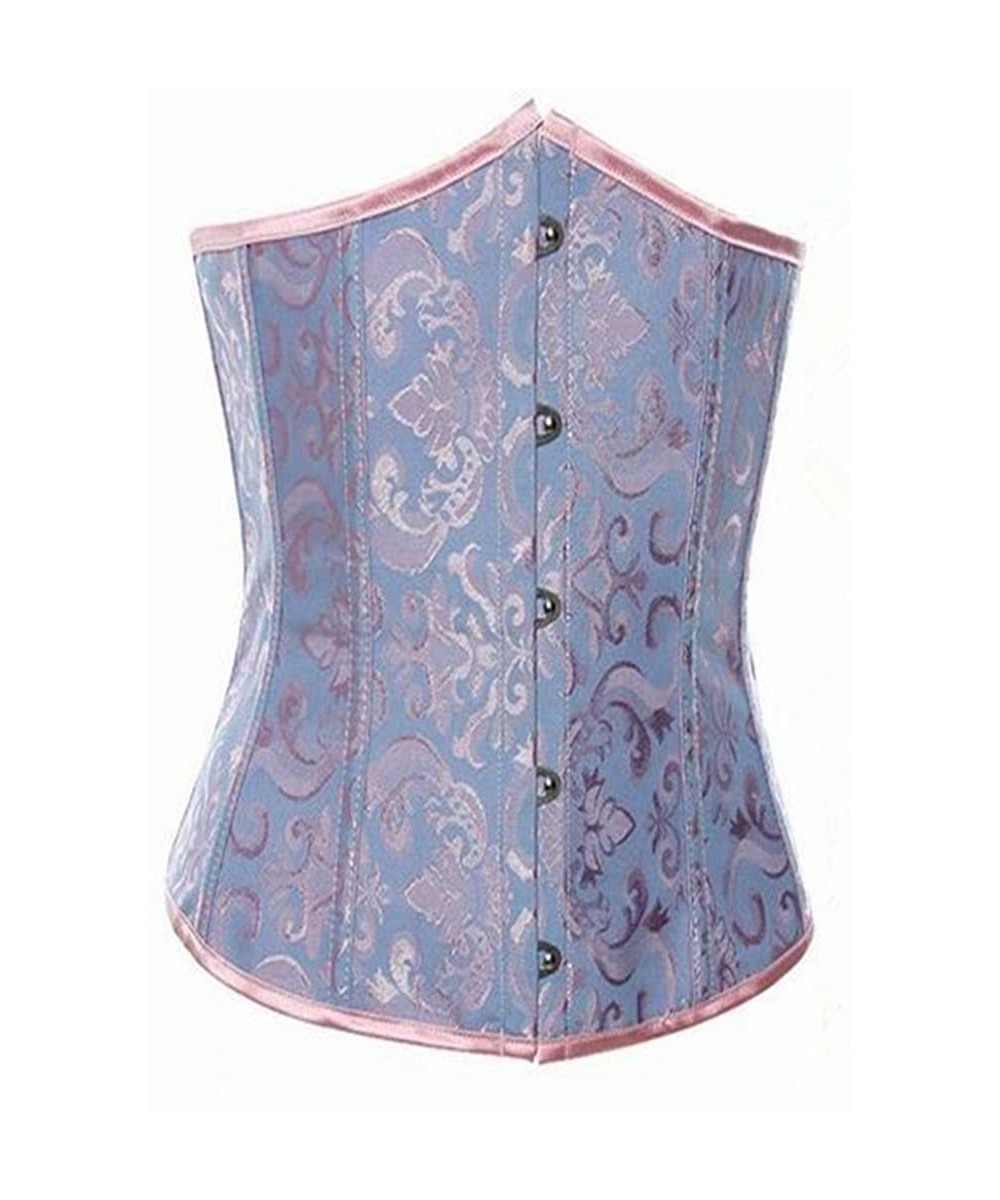 Bustiers & Corsets Brocade Underbust Waist Training Corset Lace up Back Body Shaper - 11013blue - CF11OVUUWH3