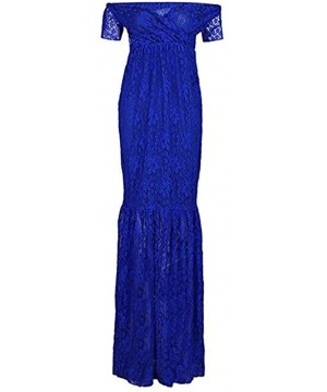 Nightgowns & Sleepshirts Womens Off Shoulder Short Sleeve V Neck Lace Maternity Gown Maxi Photography Dress - Blue - C718HTS4STZ