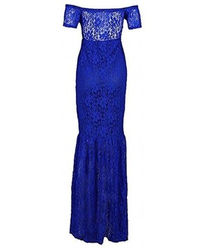 Nightgowns & Sleepshirts Womens Off Shoulder Short Sleeve V Neck Lace Maternity Gown Maxi Photography Dress - Blue - C718HTS4STZ