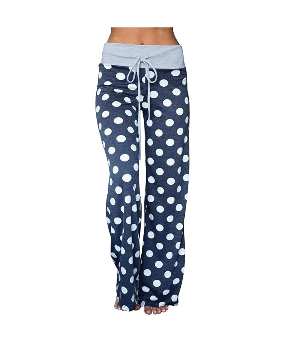 Bottoms Women's Comfy Pajama Pants Floral Print Casual Drawstring Palazzo Wide Leg Lounge Pants High Waist Trousers - 8 - Lig...