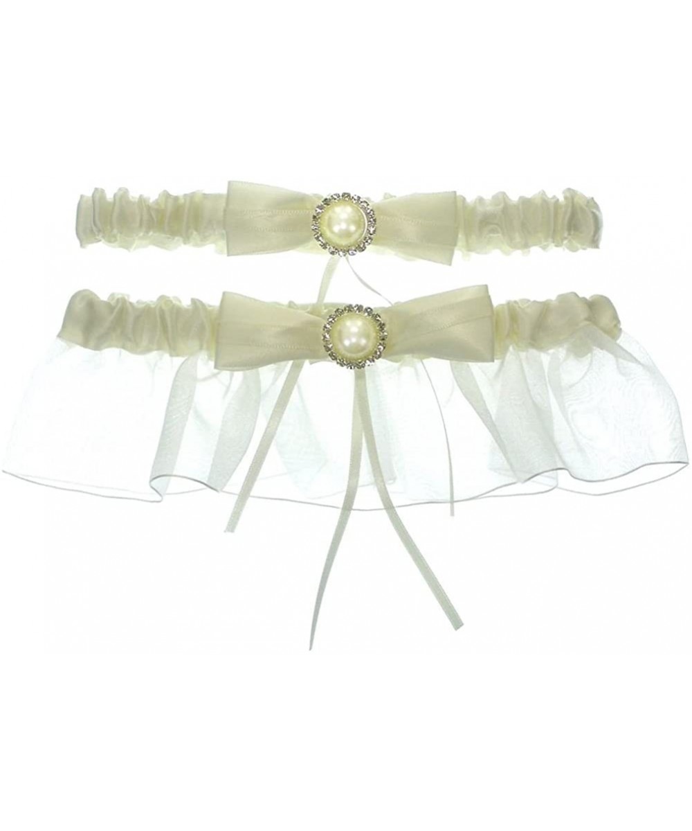 Garters & Garter Belts Chiffon Satin Crystal Framed Pearl Wedding Garter with Toss Away - Ivory - CH11O96C13R