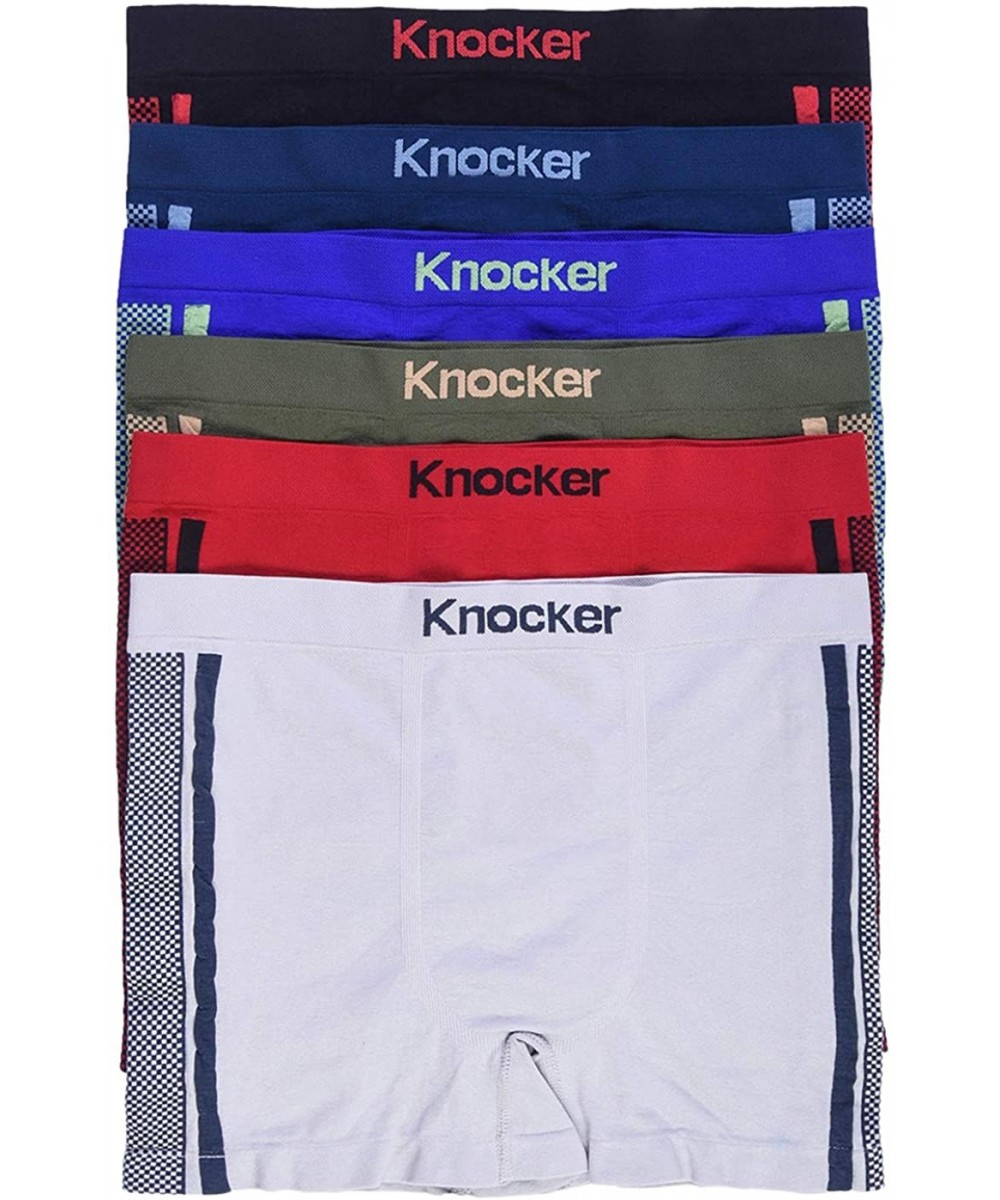 Boxer Briefs Men's Pack of 6 Seamless Boxer Briefs in Solid and Stripe Designs - 6-pack Racing Checkers - CQ18SW6W9N8